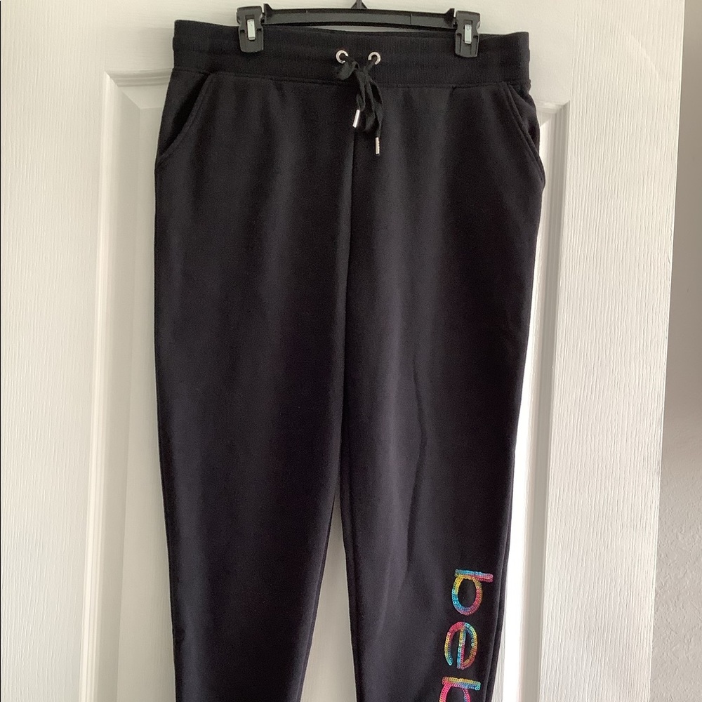 WOMEN'S JOGGERS SEQUIN LOGO SWEATPANTS - BEBE - BLACK - SIZE L